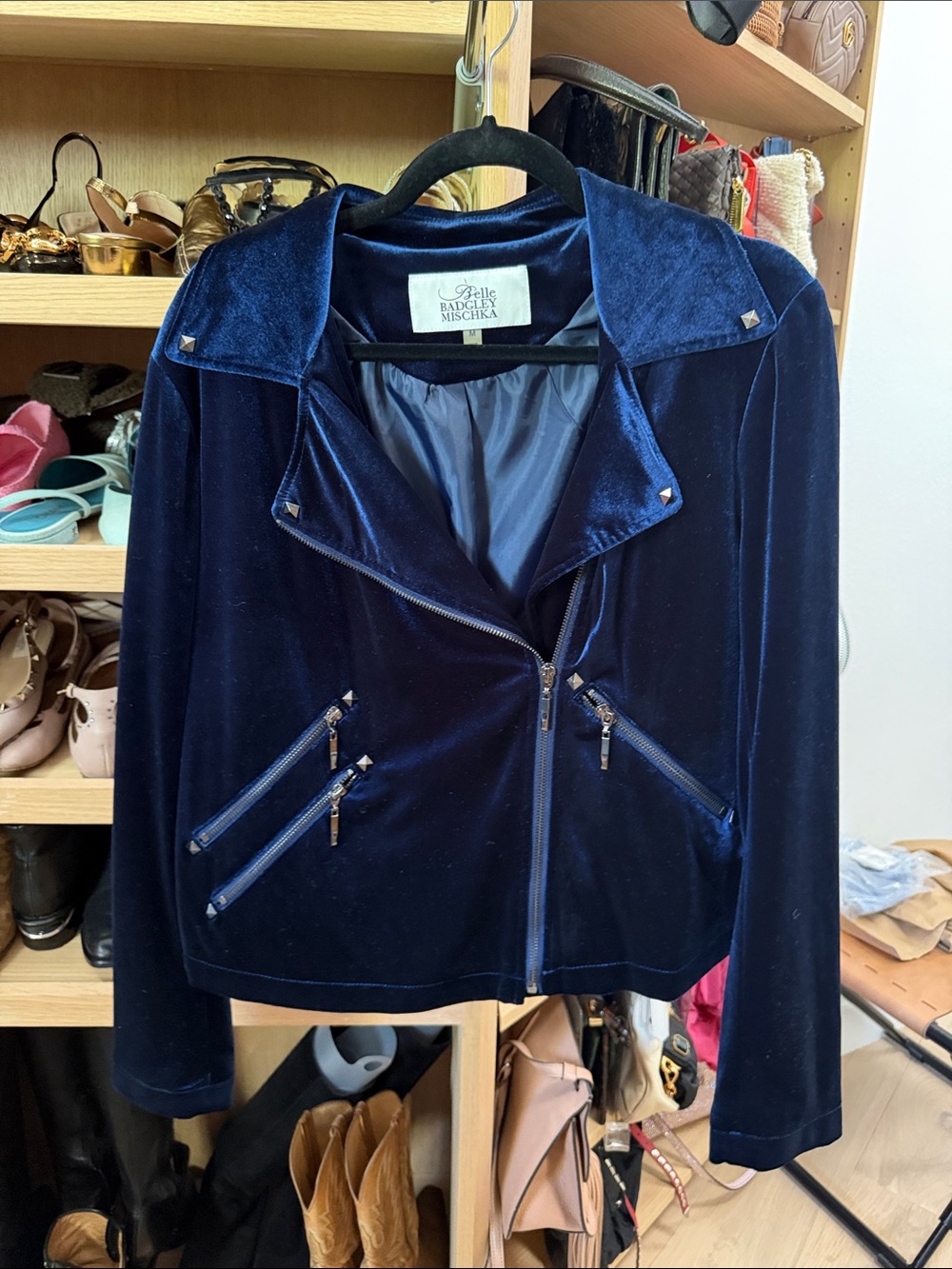 Badgley Mischka Navy Velvet Moto Jacket